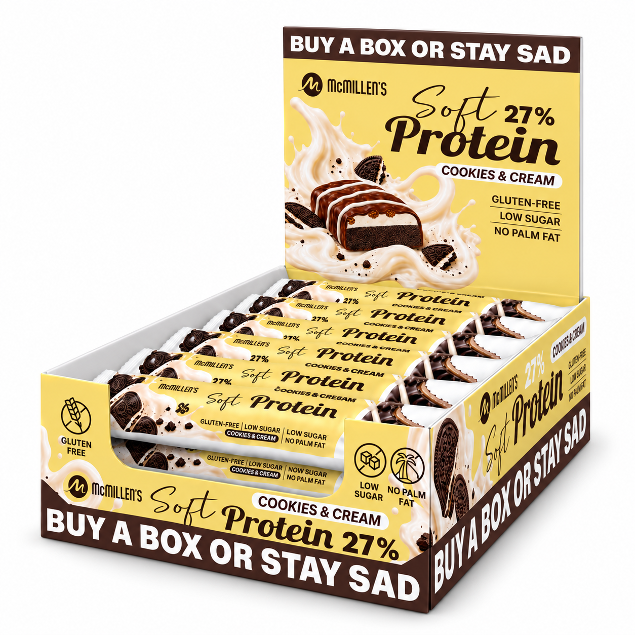 McMillen’s Soft Protein Cookie & Cream – box om 18