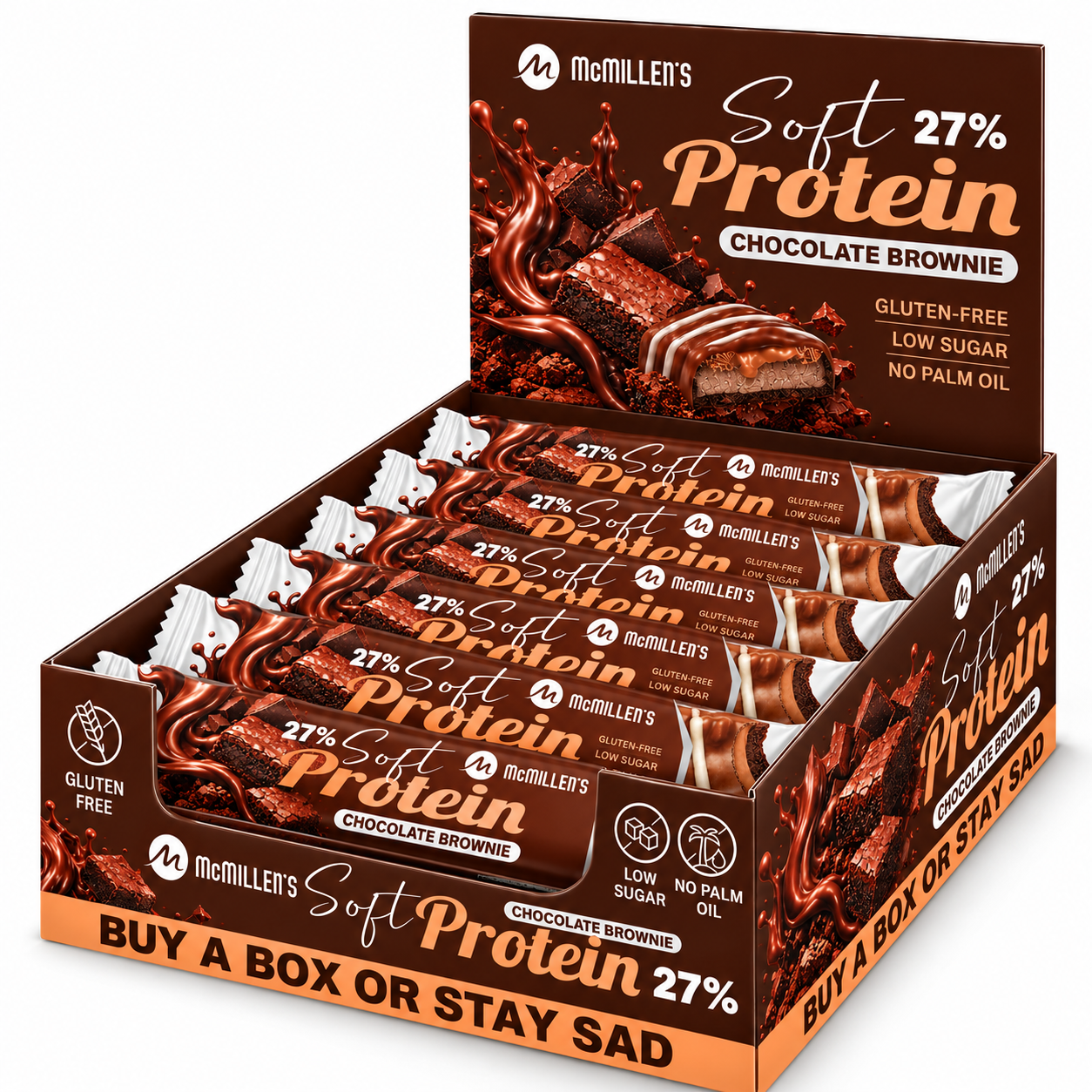 McMillen’s Soft Protein Chocolate Brownie – box om 18